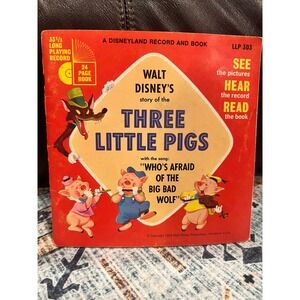 Vintage Walt Disney's Three Little Pigs‎ Read Along Book 33 1/3RPM Record TESTED